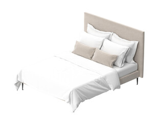 A cozy bed with white bed sheets, pillows, and a blanket