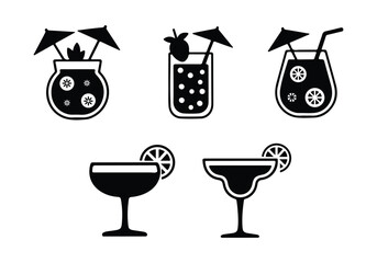 Refreshing Summer Cocktails Icon set vector on transparent background.	