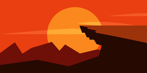 Sunset Over Mountain Cliff