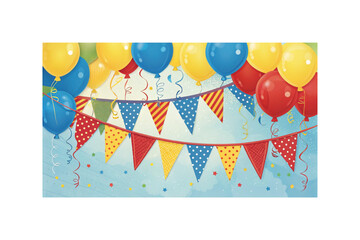 Colorful seamless vector pattern birthday card design with gift boxes, party flag, and festive decoration elements