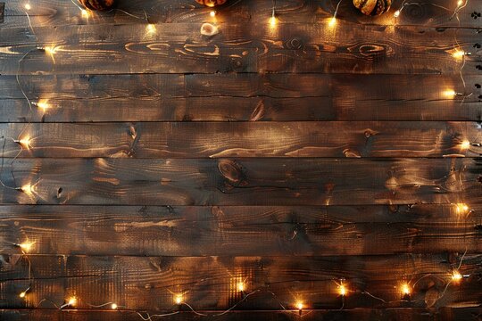 minimalistic design Thanksgiving Board - Wooden Table With Pumpkins And Lights without text,