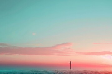 minimalistic design The Cross on sunset background, the extreme right third of an image