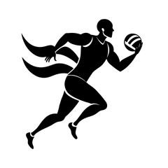 Dynamic Volleyball Player Silhouette: Running, Serving, and Spiking Action.