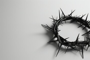 Fototapeta premium minimalistic design Wreath Of Thorns With King Crown Shadow - Royalty Symbol Of Jesus,