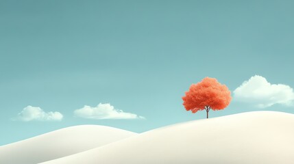 Minimalist graphic illustration: A deciduous tree in a meadow