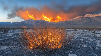 An iconic shot of a desert burning bush