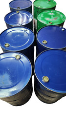 blue and green gasoline drums