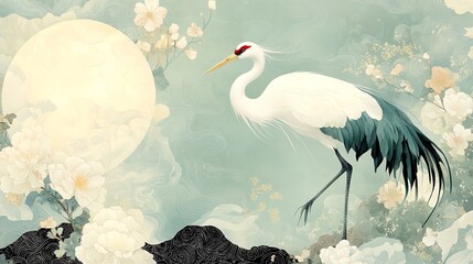 An illustration of a blue crane bird with copy space for text or other content 
