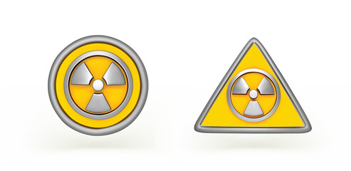 Radiation Hazard 3d icon. Symbol of radioactive threat alert in circle and triangular Frame 3d icon