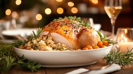 A roasted turkey stuffed with bread 