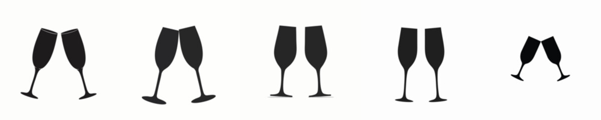 Minimalist Champagne Glass Icon Set – Modern Toast Silhouettes Vector Pack
