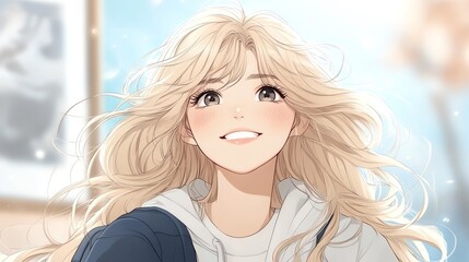 Anime portrait: A long-blonde-haired female character 
