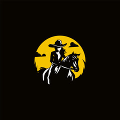 Cowgirl Riding Horse Logo Design