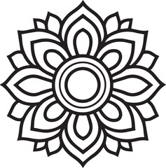 Elegant Floral Mandala Design Black and White Vector Illustration