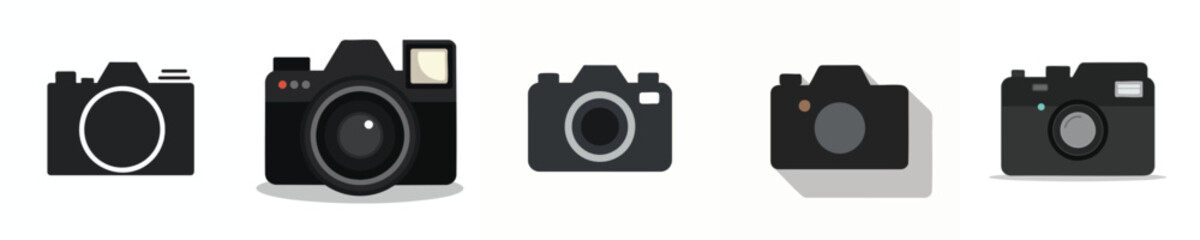 Flat DSLR and Mirrorless Camera Vector Set – Modern Photography Equipment Icons