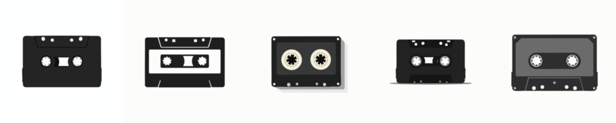 Retro Cassette Tape Icon Set – Vintage Audio Vector Collection