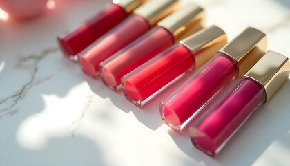 Colorful Lipstick Collection Arranged Neatly on Marble Surface

Vibrant Lipstick Shades Displayed on Elegant Marble Background

Assorted Lipsticks in Bold Colors Neatly Aligned on Marble

Modern Lipst