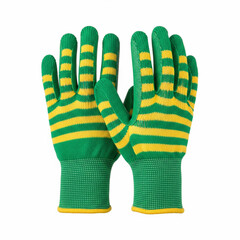 Green yellow gardening gloves striped design isolated
