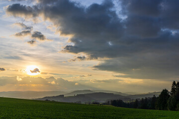 Fototapeta premium Dramatic Sunset Over Chvalec Countryside Landscape