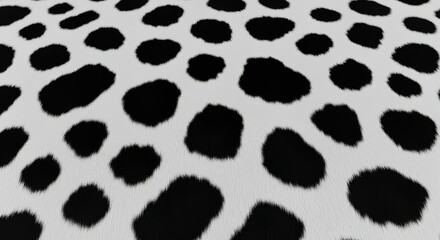 Close-up texture of a Dalmatian-like pattern, featuring irregular black spots on a white background.