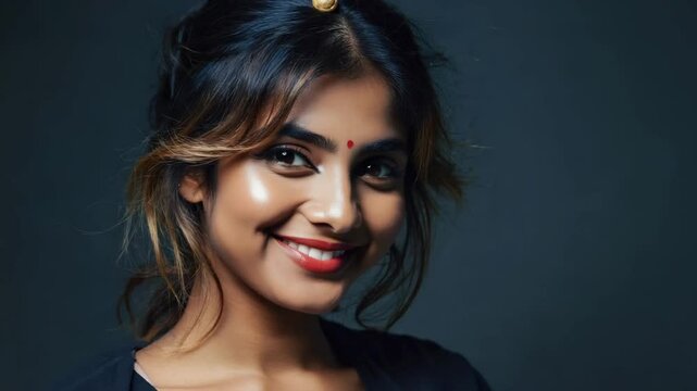 A beautiful girl adorned with traditional jewelry smiles warmly