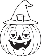 Sleepy Halloween Pumpkin with Witch Hat Cute Cartoon Illustration