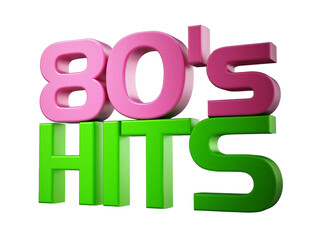 80's hits text on transparent background.. 3D illustration