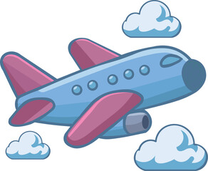 A small airplane flying with clouds in the style of a child's drawing