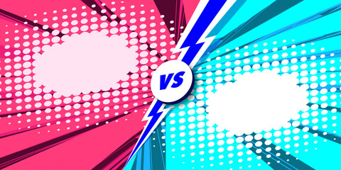 Versus banner 3d style colorful halftone background pink blue color. Fact checking or easy compare evidence. Concept illustration Vector 10 eps
