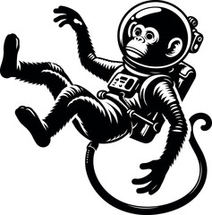 Monkey Astronaut Silhouette Artwork for Outer Space Themed Posters and Party Decorations.