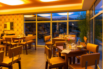 Empty restaurant tables waiting for customers in Kitzeck im Sausal, Styria, Austria