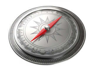 a detailed image of a classic silver pocket compas isolated on white background PNG ,AI GENERATED