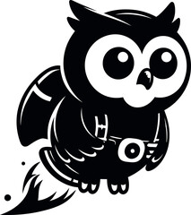 Superhero Owl with Jetpack Silhouette, Owl Floating Silhouette in Space Ideal for Creative Projects 