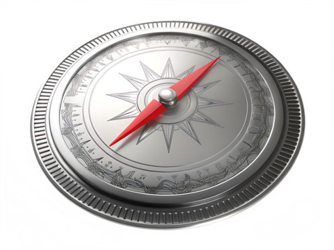 a detailed image of a classic silver pocket compas isolated on white background PNG ,AI GENERATED