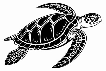 Obraz premium green sea turtle sihouette black vector