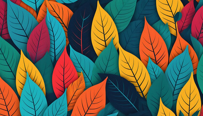 Vibrant Autumn Leaves Seamless Pattern: Colorful Fall Foliage Design