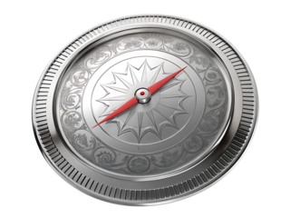 a detailed image of a classic silver pocket compas isolated on white background PNG ,AI GENERATED