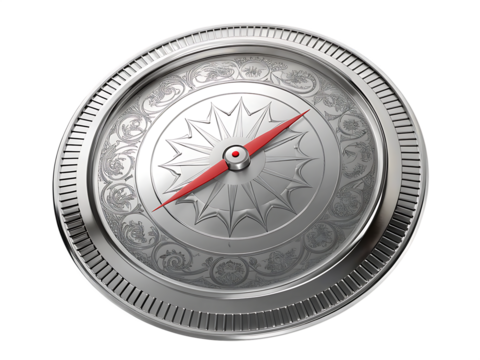 a detailed image of a classic silver pocket compas isolated on white background PNG ,AI GENERATED