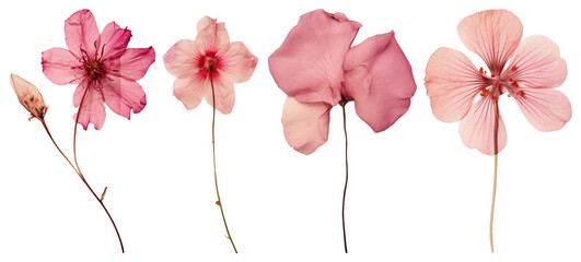 PNG Delicate pink pressed flowers, element set on transparent background