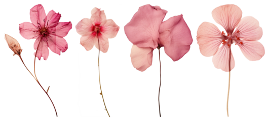 PNG Delicate pink pressed flowers, element set on transparent background