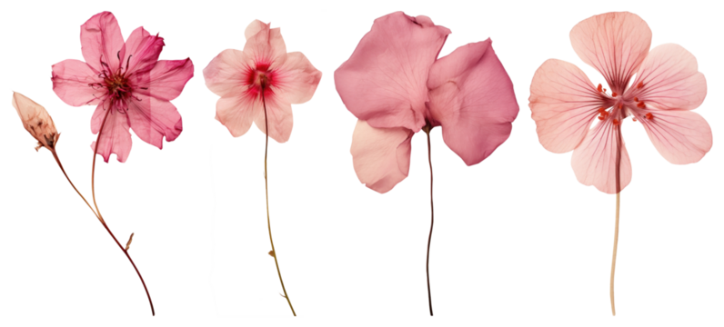 PNG Delicate pink pressed flowers, element set on transparent background