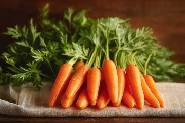 Fresh Organic Baby Carrots on Linen Cloth