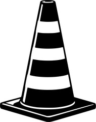 Orange traffic cone with white stripes standing up signaling caution and indicating possible road work

