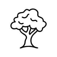 Deciduous tree icon in black line style on white background