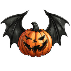 Fototapeta premium Spooky Halloween pumpkin with bat wings a jack o lantern design for autumn