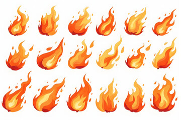 Set of fire flames vector illustration with orange and yellow burning blaze icons design