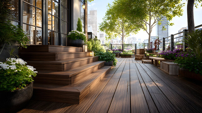 Outdoor Decking with Stairs Made from Trex Material