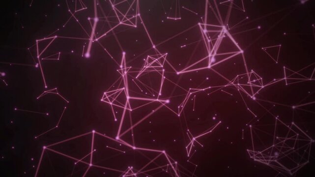 Pink red and black plexus network technology background futuristic connecting dots lines animation