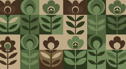 Mid-Century Modern Floral Seamless Pattern