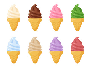 かわいいソフトクリームのイラスト素材セット